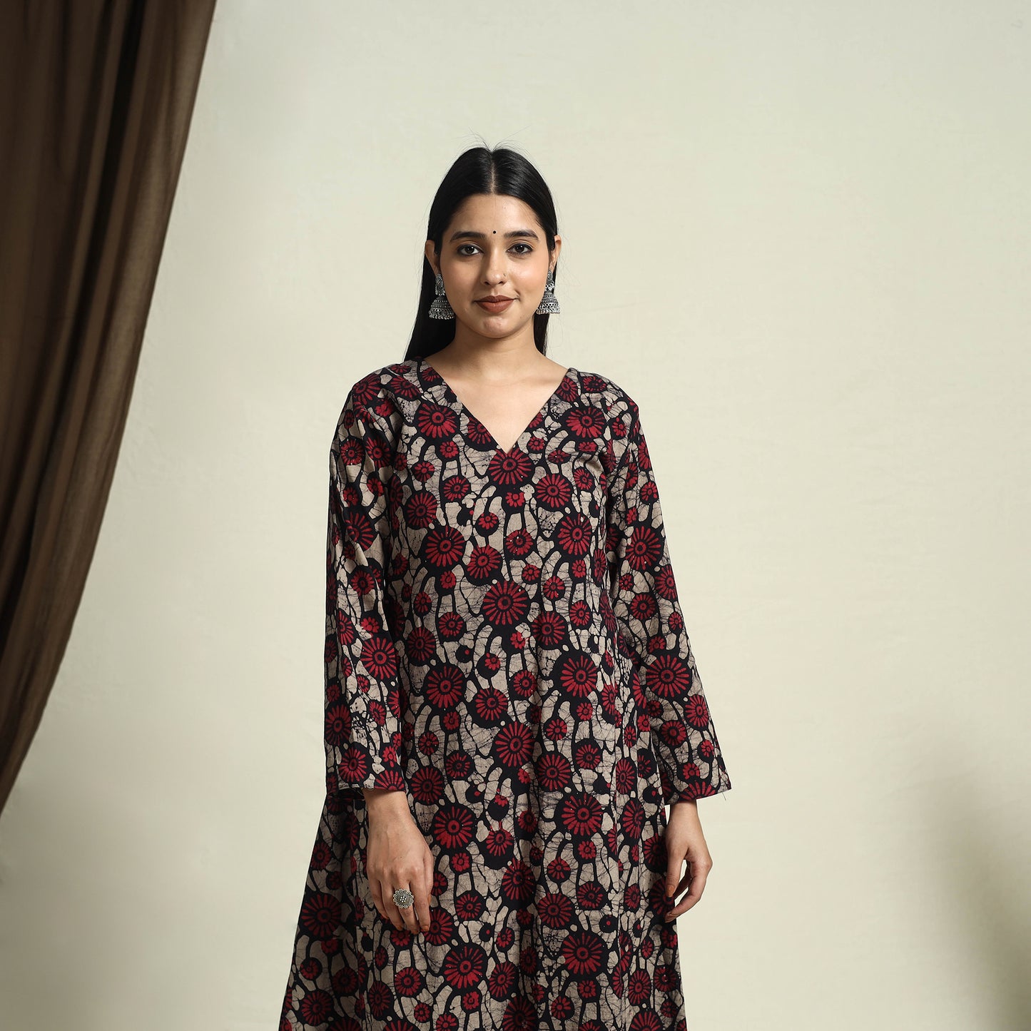 Buy Red A-Line Batik Print Cotton Kurta for Women