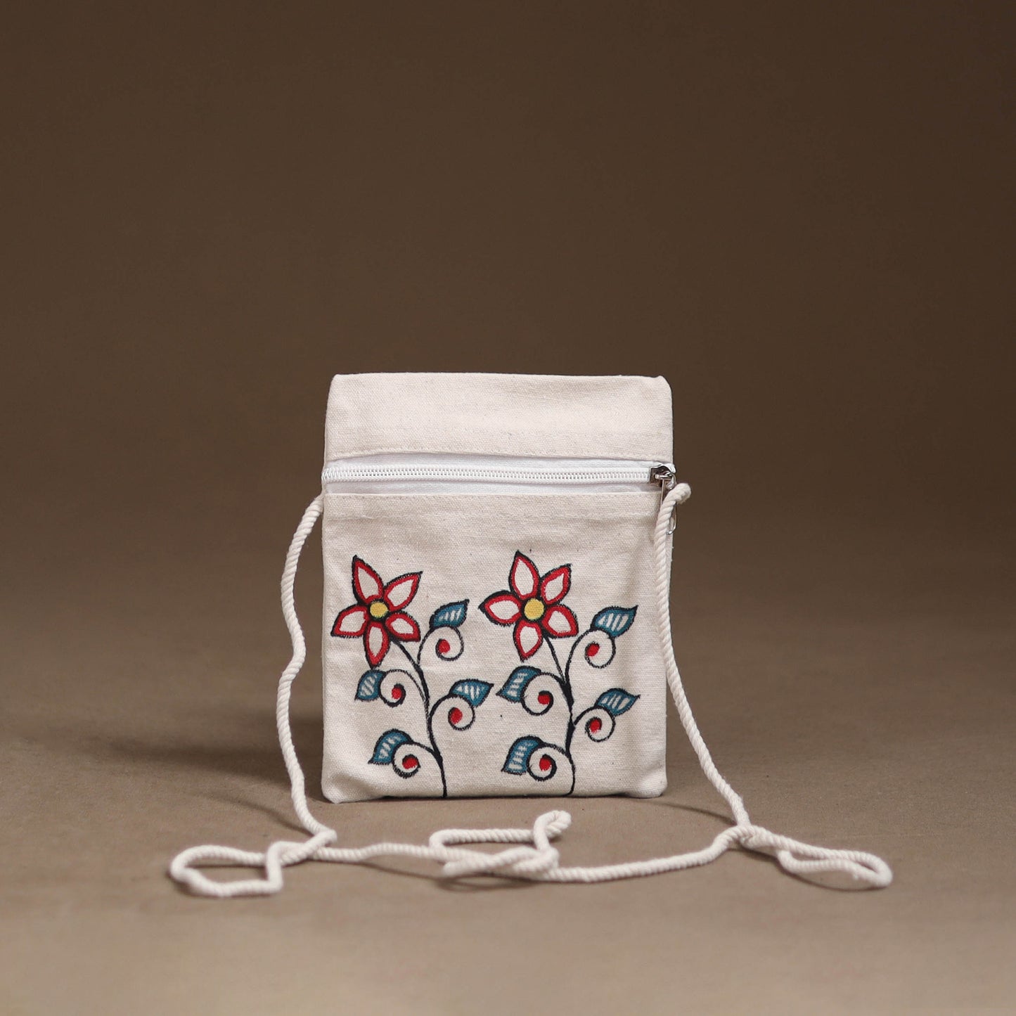 White - Madhubani Handpainted Mobile Sling Bag 22
