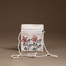 White - Madhubani Handpainted Mobile Sling Bag 22