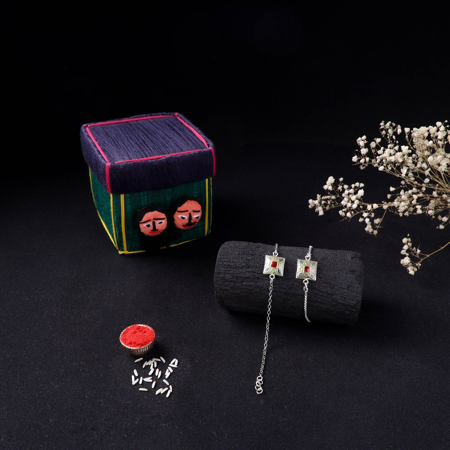 Handcrafted Meenakari Bhaiya Bhabhi Rakhi Set with Coir Box 104