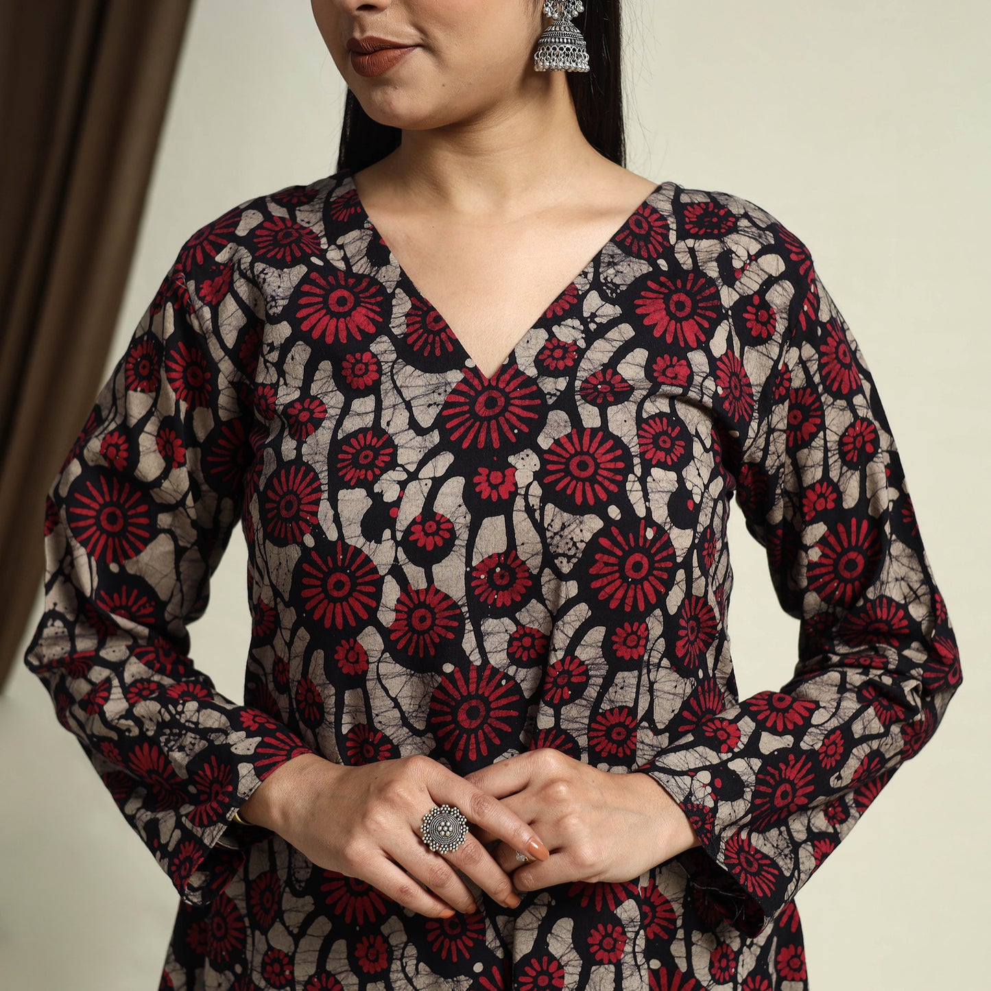 Buy Red A-Line Batik Print Cotton Kurta for Women