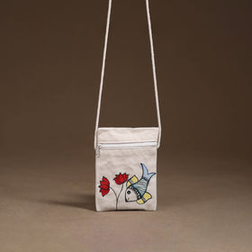 White - Madhubani Handpainted Mobile Sling Bag 23