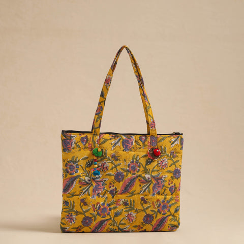 Yellow Handcrafted Quilted Cotton Hand Bag