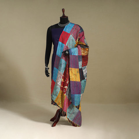 Multicolor - patchwork reversible silk bengal kantha work