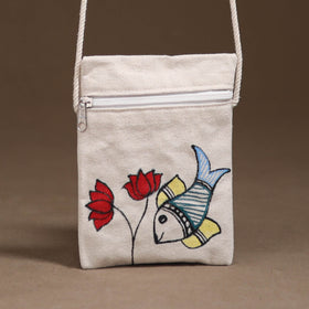 White - Madhubani Handpainted Mobile Sling Bag 23