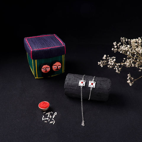 Handcrafted Meenakari Bhaiya Bhabhi Rakhi Set with Coir Box 105
