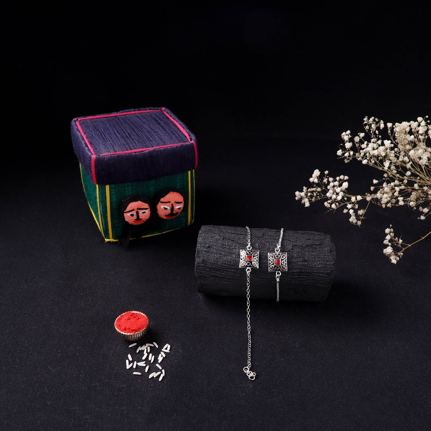 Handcrafted Meenakari Bhaiya Bhabhi Rakhi Set with Coir Box 106