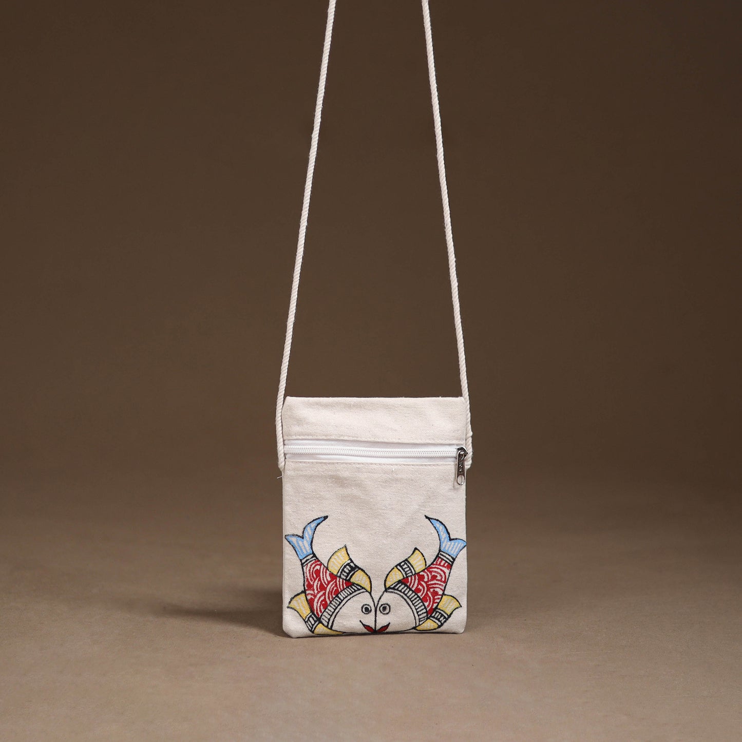 White - Madhubani Handpainted Mobile Sling Bag 24