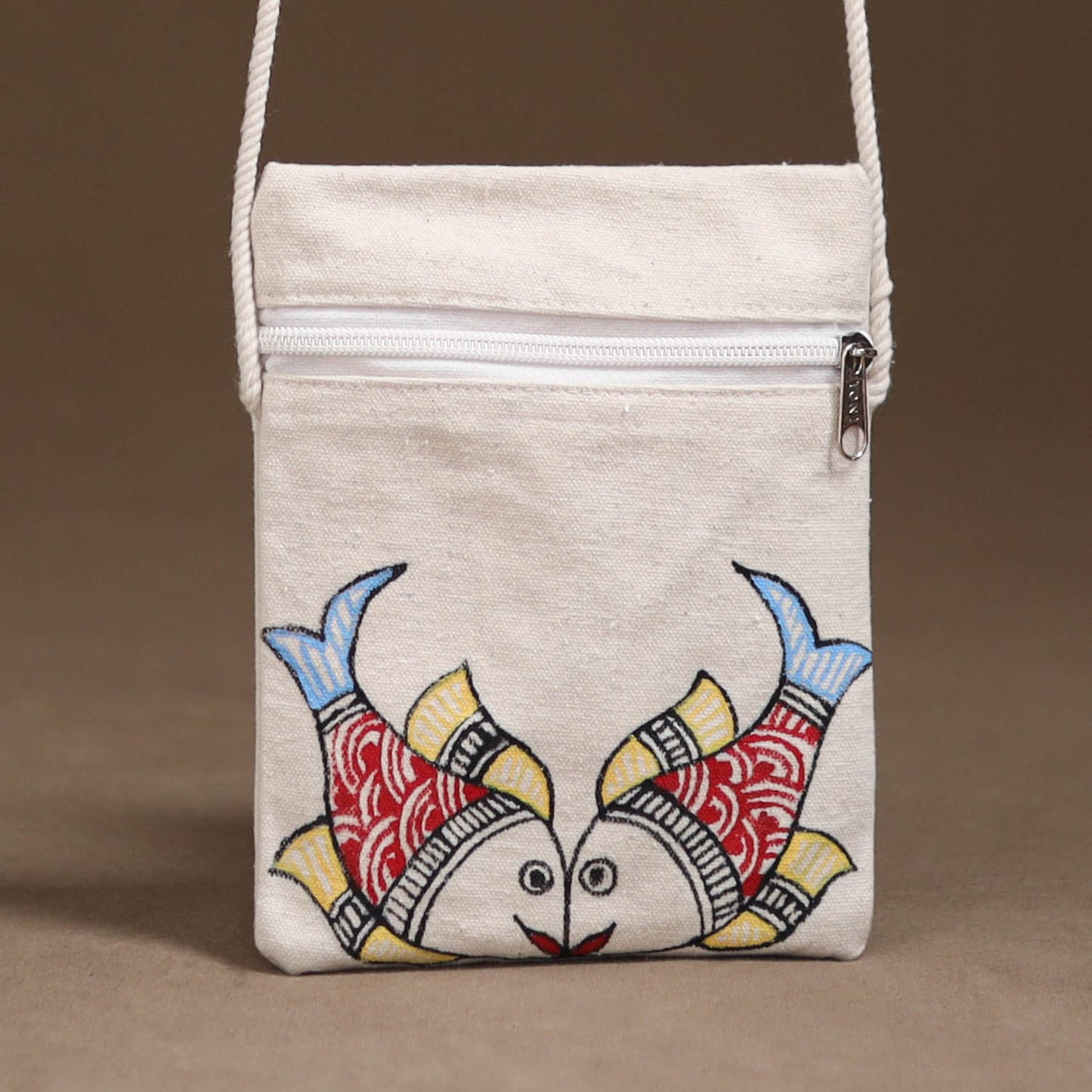 White - Madhubani Handpainted Mobile Sling Bag 24