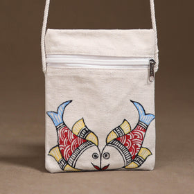 White - Madhubani Handpainted Mobile Sling Bag 24