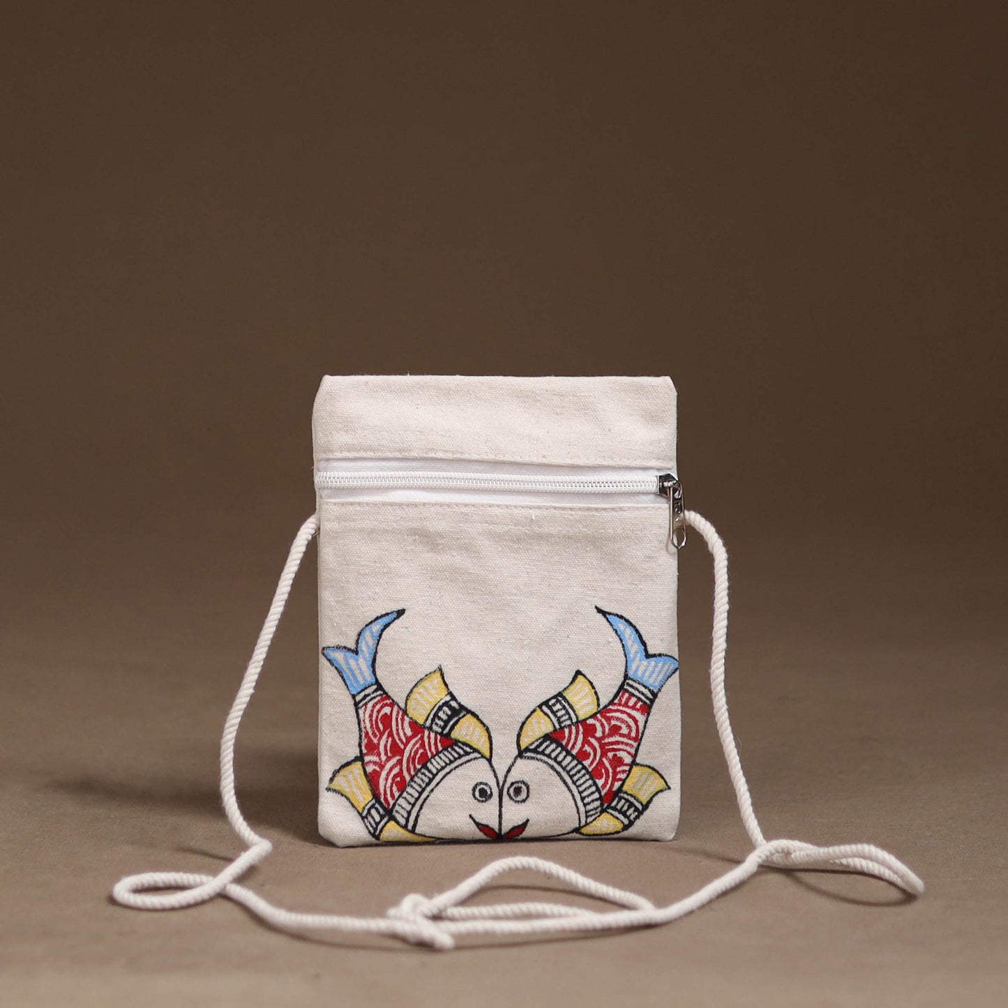 White - Madhubani Handpainted Mobile Sling Bag 24