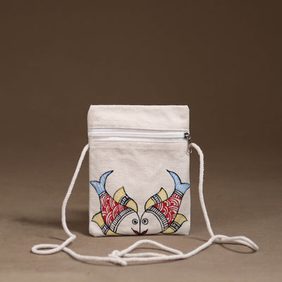 White - Madhubani Handpainted Mobile Sling Bag 24