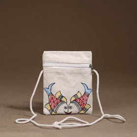 White - Madhubani Handpainted Mobile Sling Bag 24