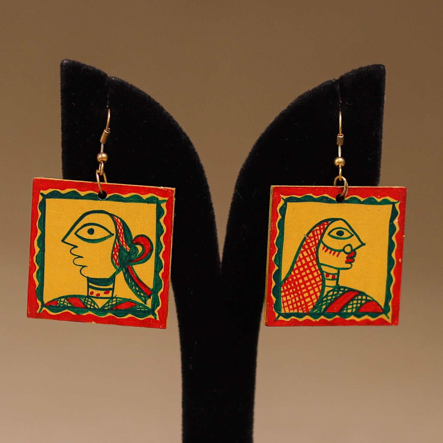 Yellow - Handpainted Manjusha Art Wooden Earrings 01