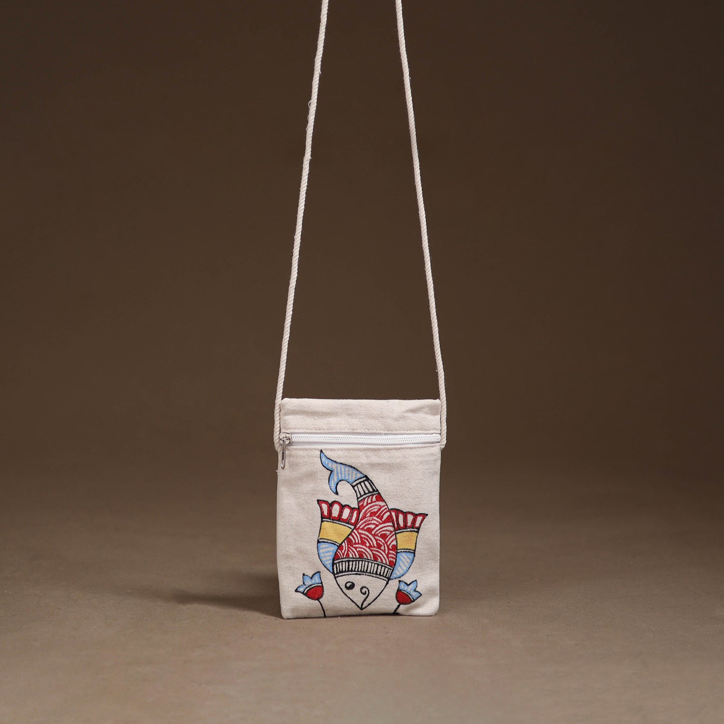 White - Madhubani Handpainted Mobile Sling Bag 25