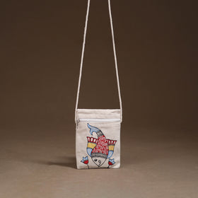 White - Madhubani Handpainted Mobile Sling Bag 25