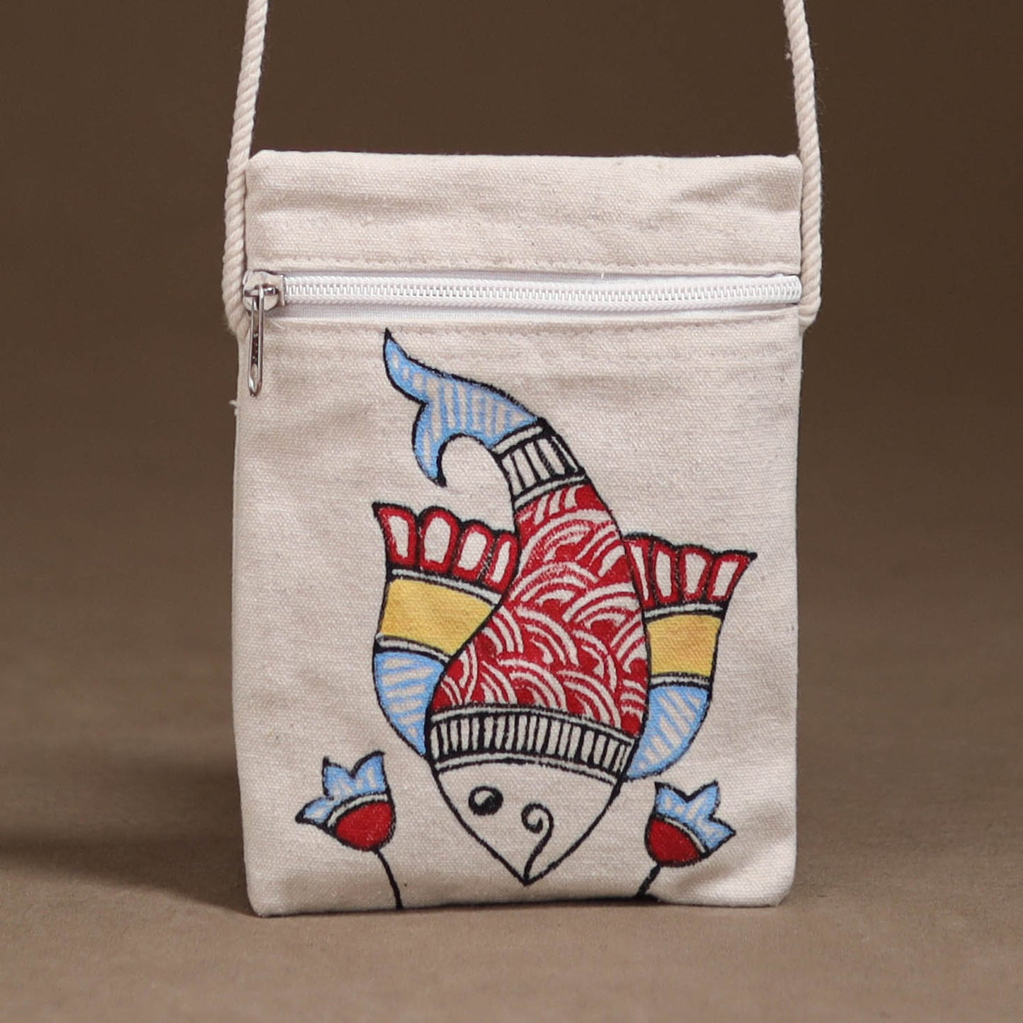 White - Madhubani Handpainted Mobile Sling Bag 25