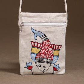 White - Madhubani Handpainted Mobile Sling Bag 25