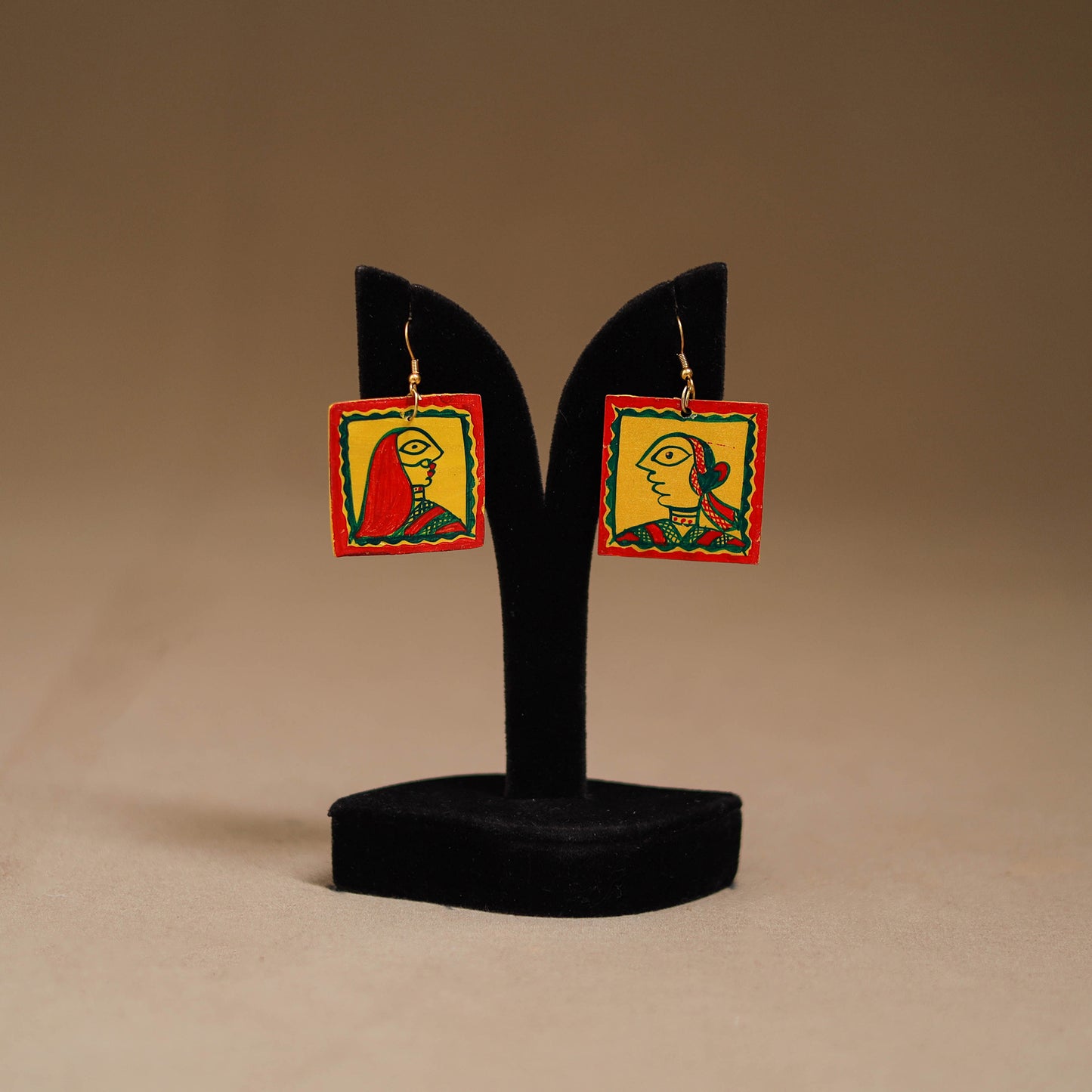Yellow - Handpainted Manjusha Art Wooden Earrings 02