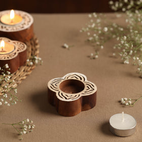  Hand Carved Sheesham Wood Block Tealight Candle Holder Online in India l iTokri.com 