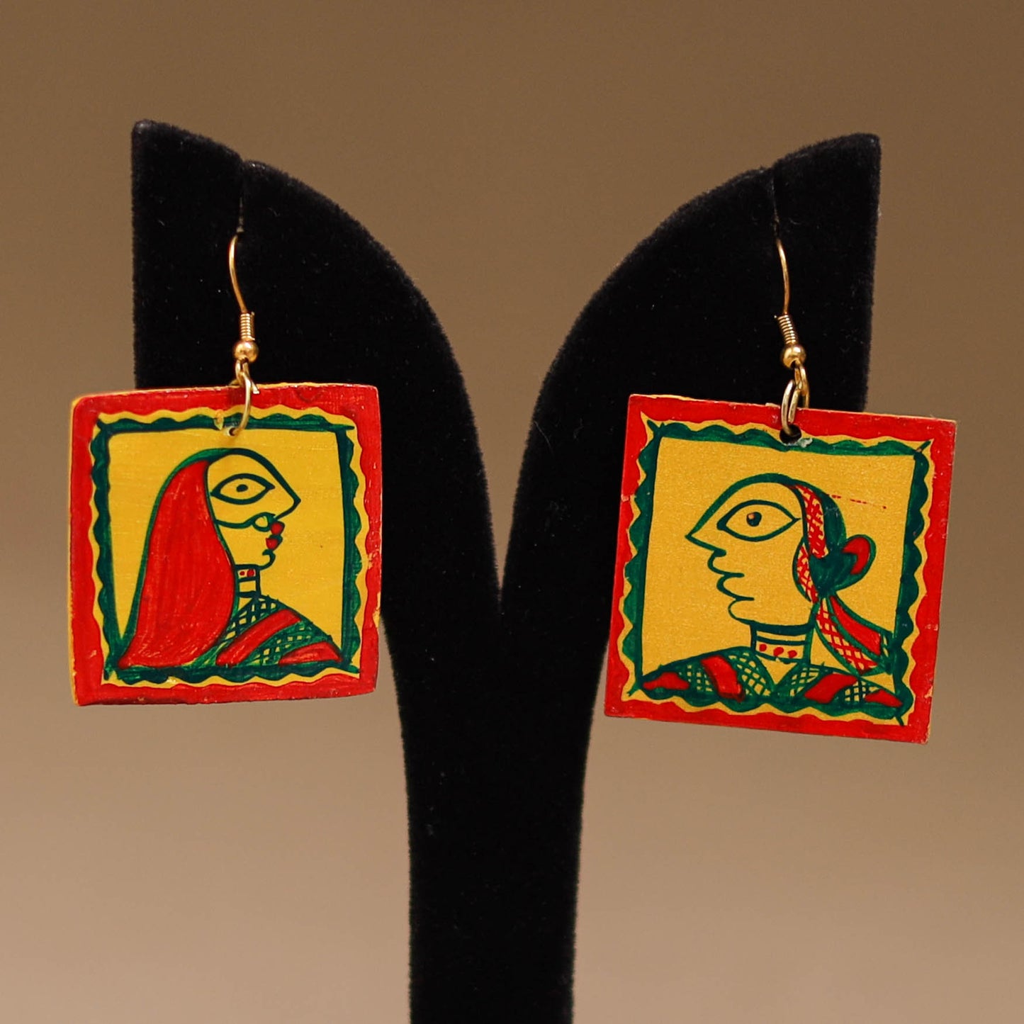 Yellow - Handpainted Manjusha Art Wooden Earrings 02