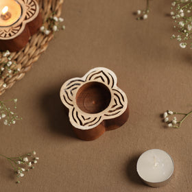  Hand Carved Sheesham Wood Block Tealight Candle Holder Online in India l iTokri.com 