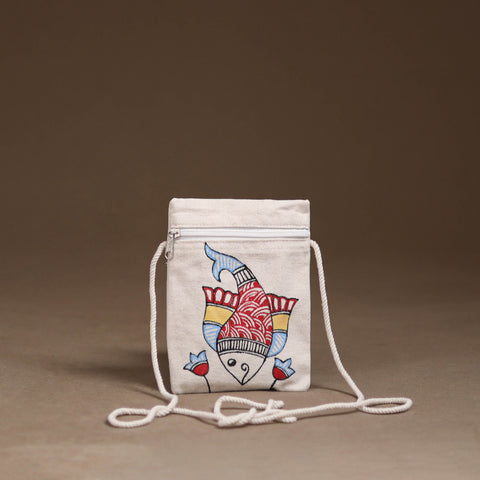 White - Madhubani Handpainted Mobile Sling Bag 25