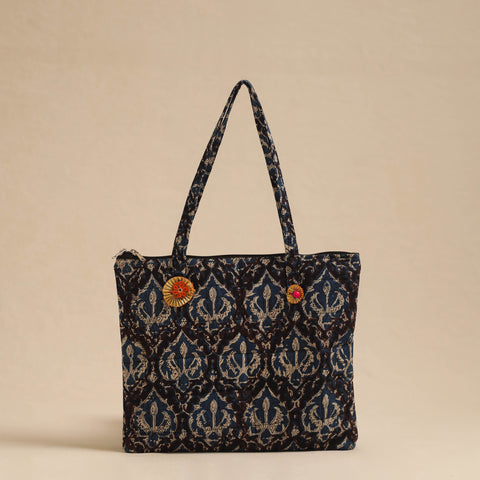 Black Handcrafted Quilted Cotton Hand Bag