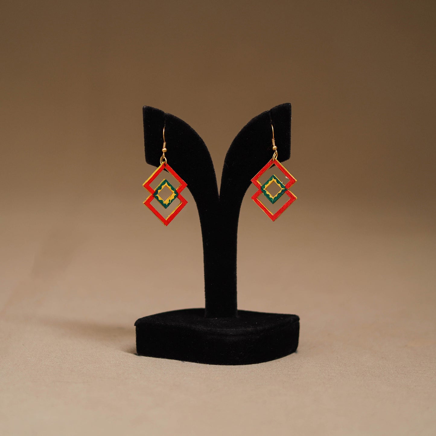 Red - Handpainted Manjusha Art Wooden Earrings 03