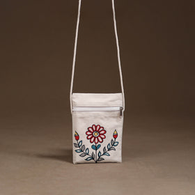 White - Madhubani Handpainted Mobile Sling Bag 26