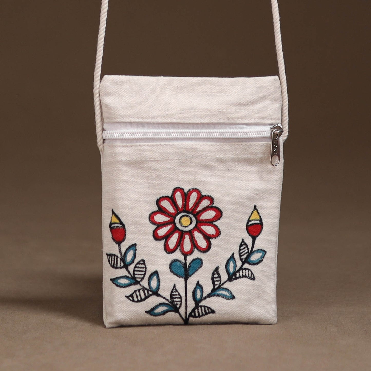 White - Madhubani Handpainted Mobile Sling Bag 26