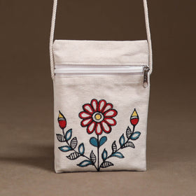 White - Madhubani Handpainted Mobile Sling Bag 26