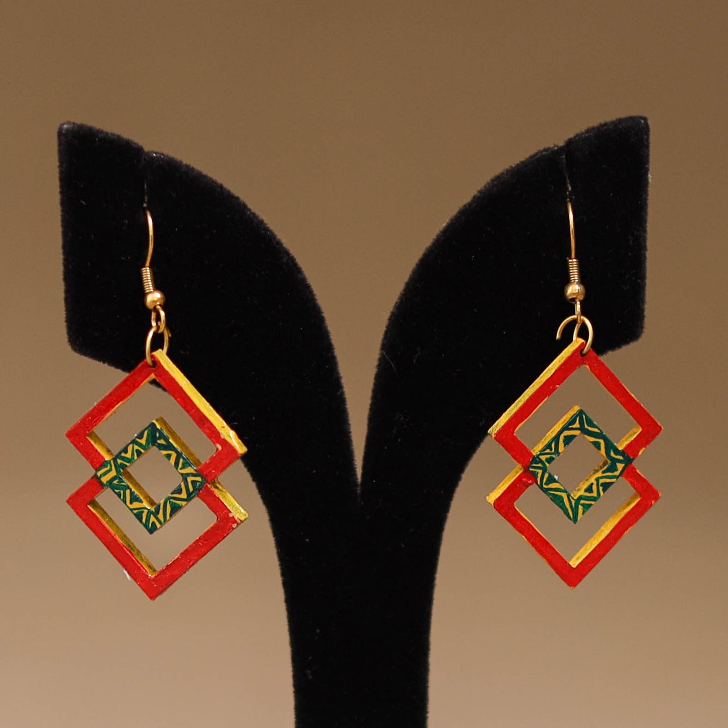 Red - Handpainted Manjusha Art Wooden Earrings 04
