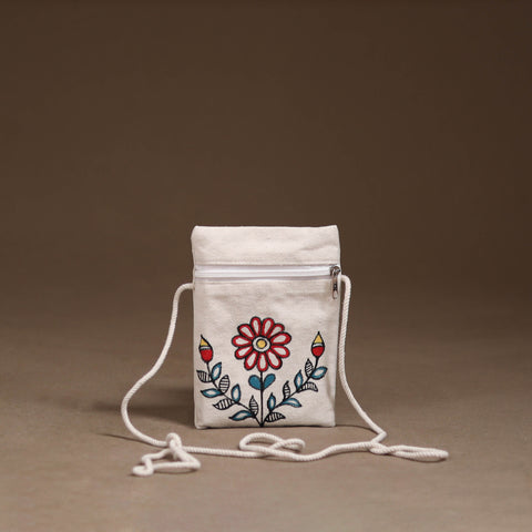White - Madhubani Handpainted Mobile Sling Bag 26
