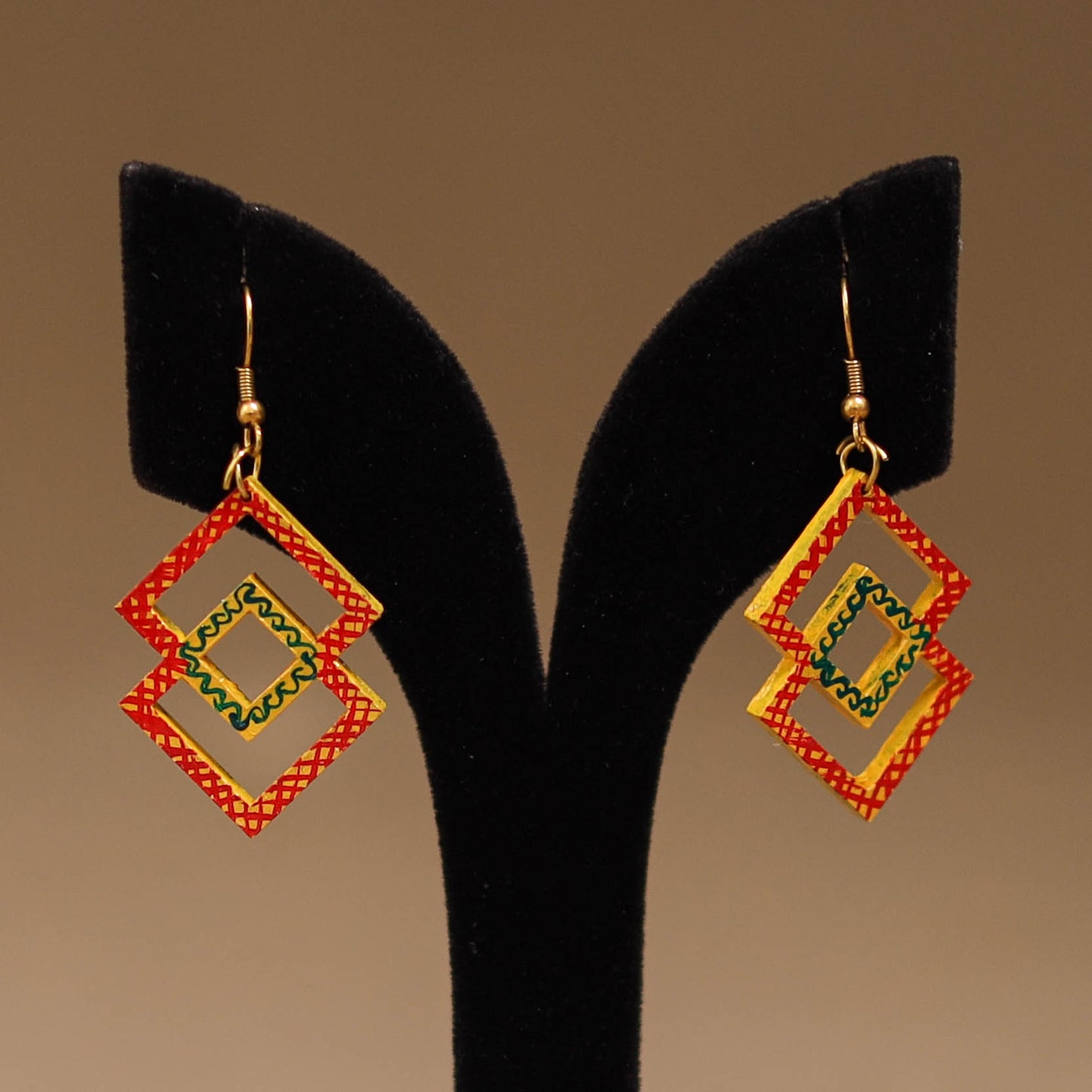 Red - Handpainted Manjusha Art Wooden Earrings 05