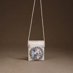 White - Madhubani Handpainted Mobile Sling Bag 27
