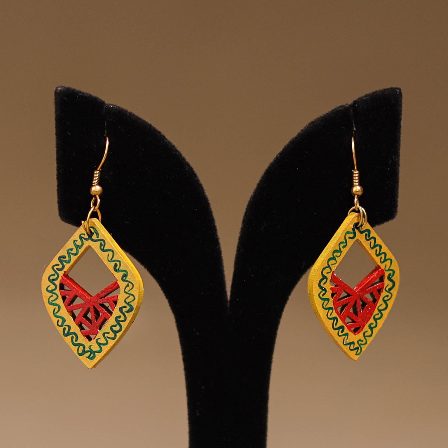 Yellow - Handpainted Manjusha Art Wooden Earrings 06