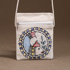 White - Madhubani Handpainted Mobile Sling Bag 27