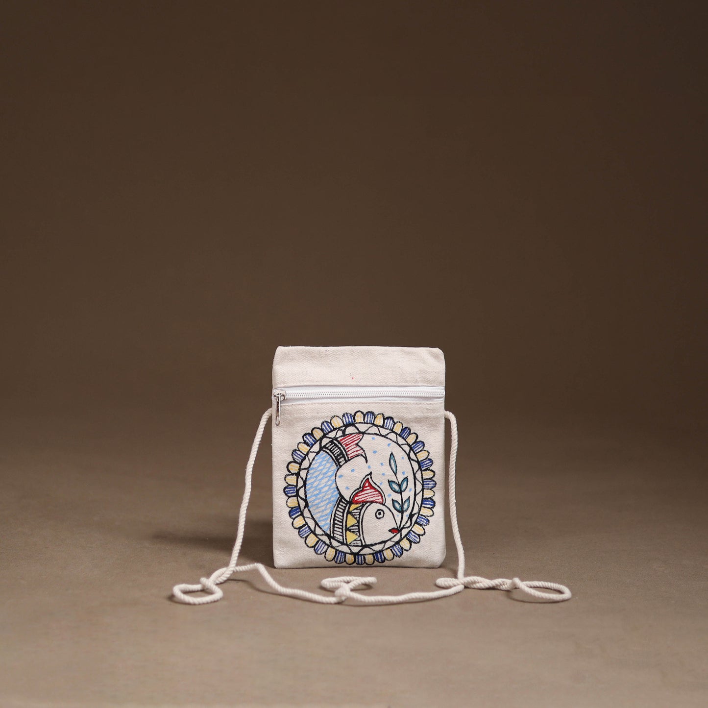 White - Madhubani Handpainted Mobile Sling Bag 27