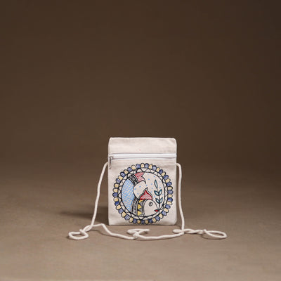 White - Madhubani Handpainted Mobile Sling Bag 27