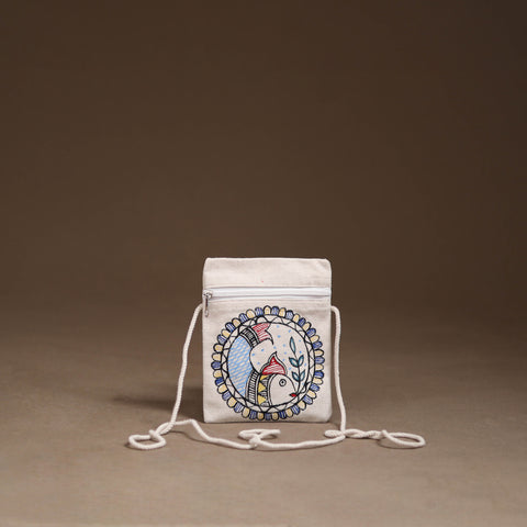 White - Madhubani Handpainted Mobile Sling Bag 27