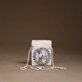 White - Madhubani Handpainted Mobile Sling Bag 27