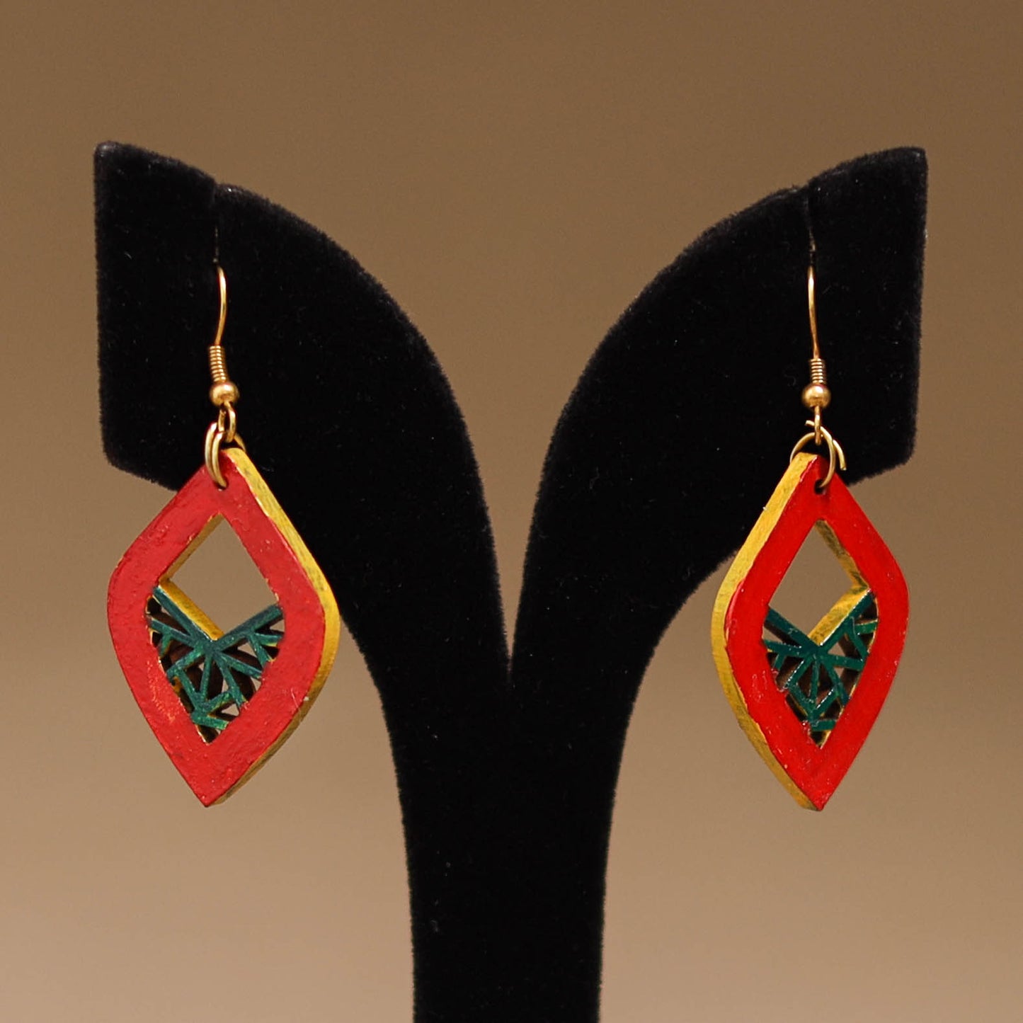 Red - Handpainted Manjusha Art Wooden Earrings 07