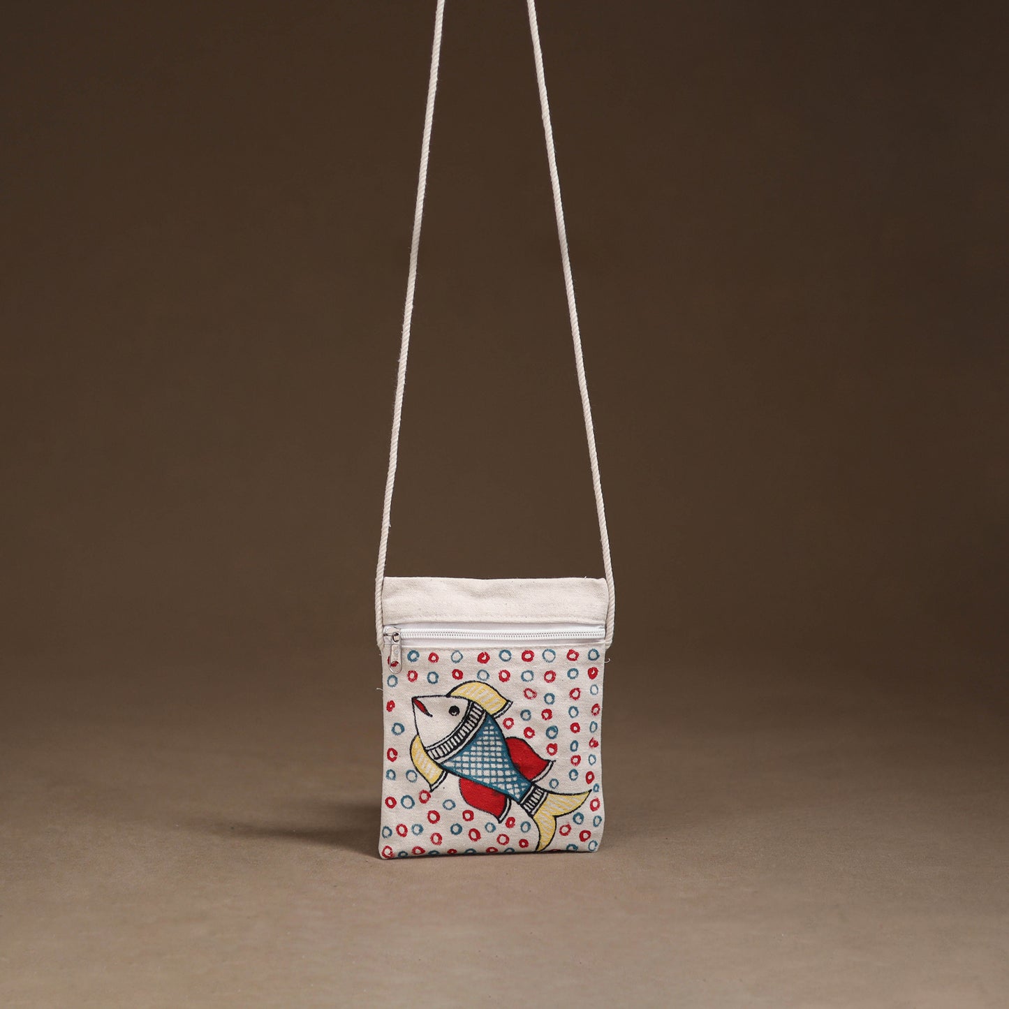 White - Madhubani Handpainted Mobile Sling Bag 28