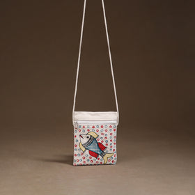 White - Madhubani Handpainted Mobile Sling Bag 28