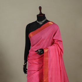 Pink Handloom Cotton Zari Border Mangalagiri Saree