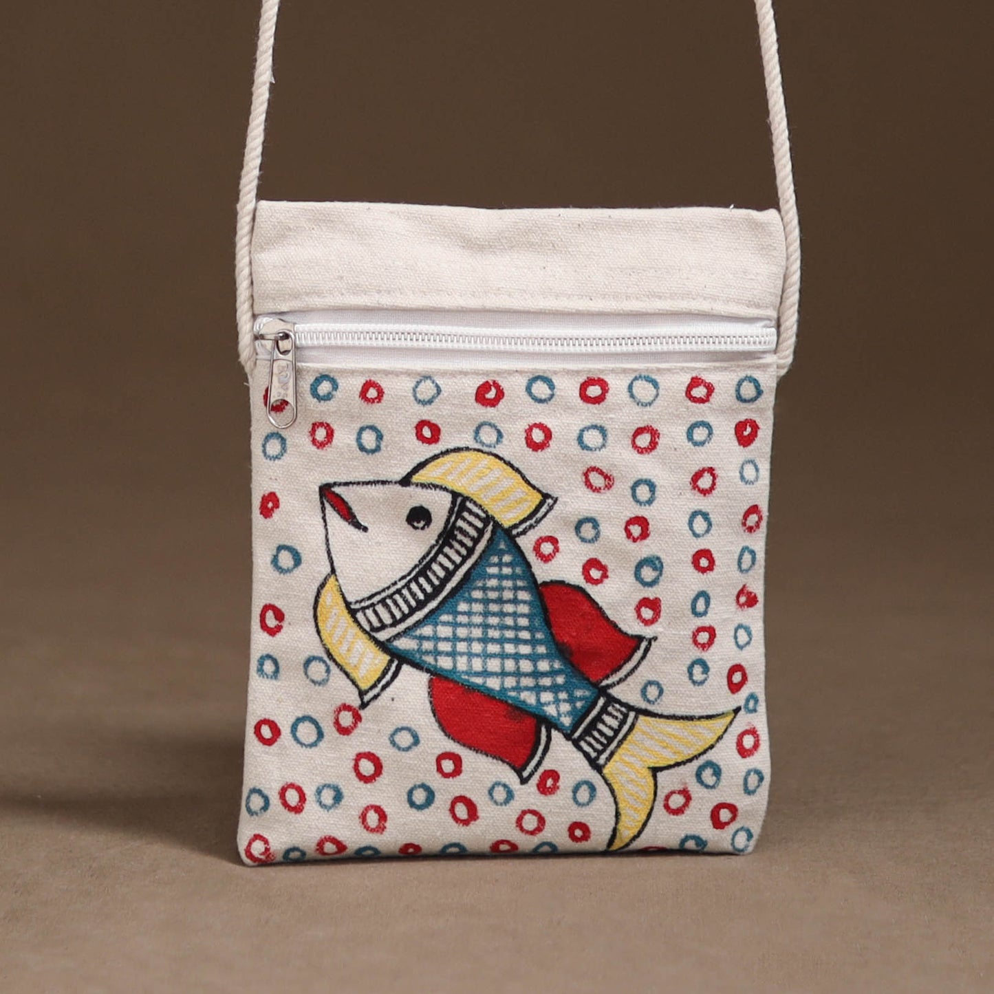 White - Madhubani Handpainted Mobile Sling Bag 28
