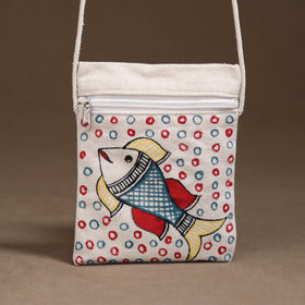 White - Madhubani Handpainted Mobile Sling Bag 28