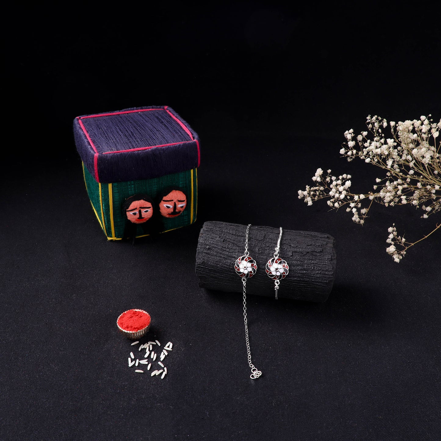 Handcrafted Meenakari Bhaiya Bhabhi Rakhi Set with Coir Box 117