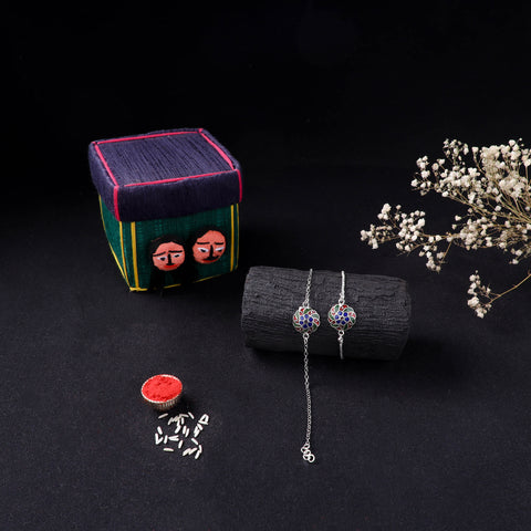 Handcrafted Meenakari Bhaiya Bhabhi Rakhi Set with Coir Box 118